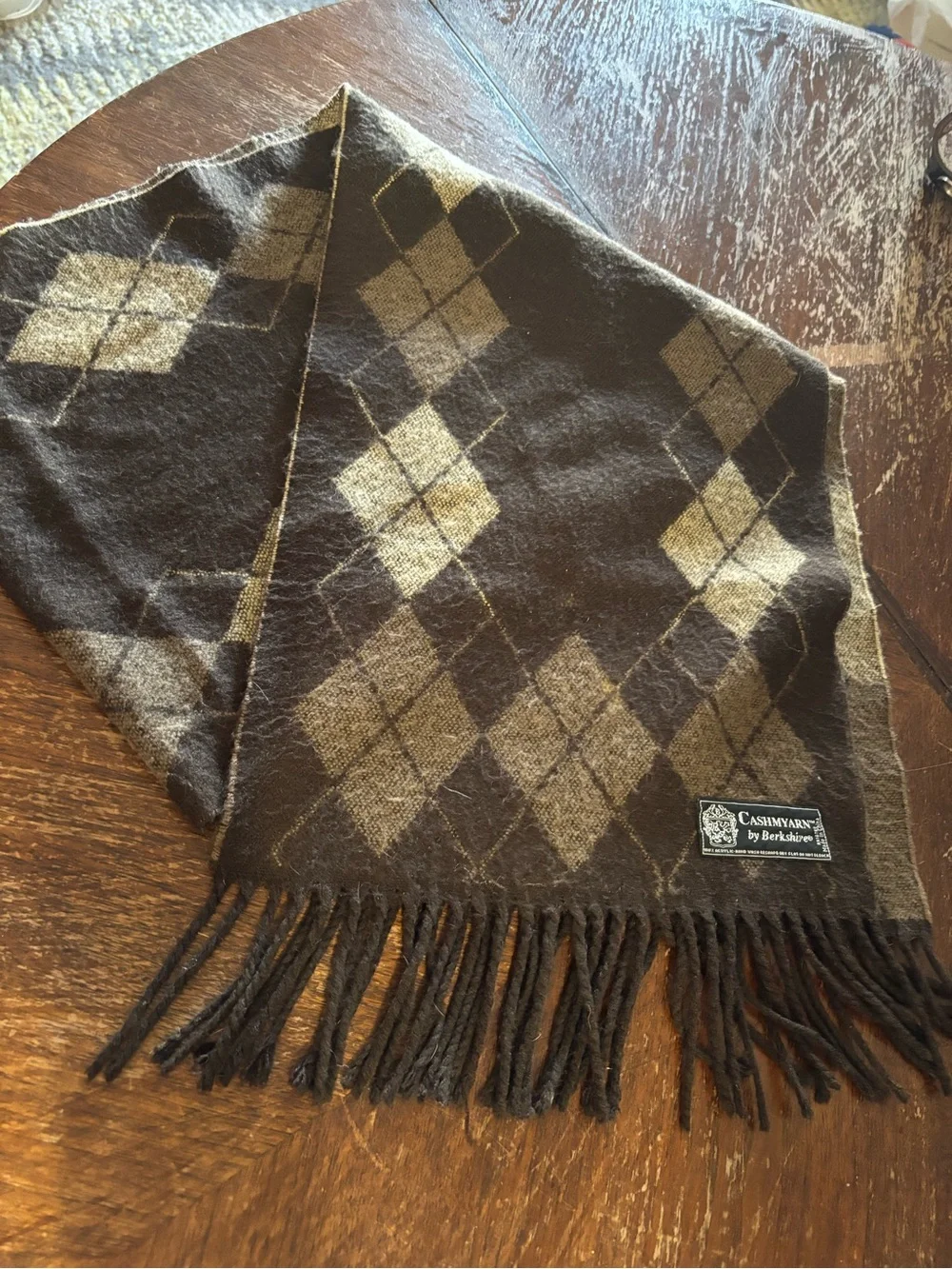 CashmirYarn by Berkshire Plaid Fringe Scarf in Brown and Tan